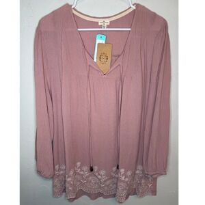 Mason & Belle Greyson Top XXL Light Pink Mauve Embroidered‎ Boho Blouse